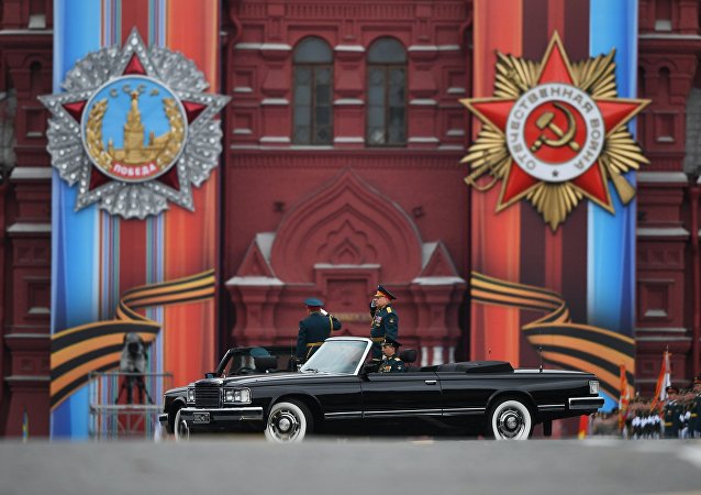 Министар одбране Руске Федерације Сергеј Шојгу на војној паради у Москви поводом 72. годишњице победе у Великом отаџбинском рату, на Дан победе, 9. мај 2017.