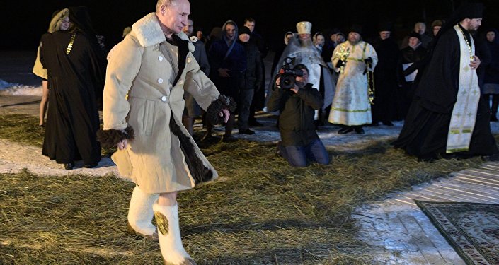 Председник Русије Владимир Путин током богојављенског купања