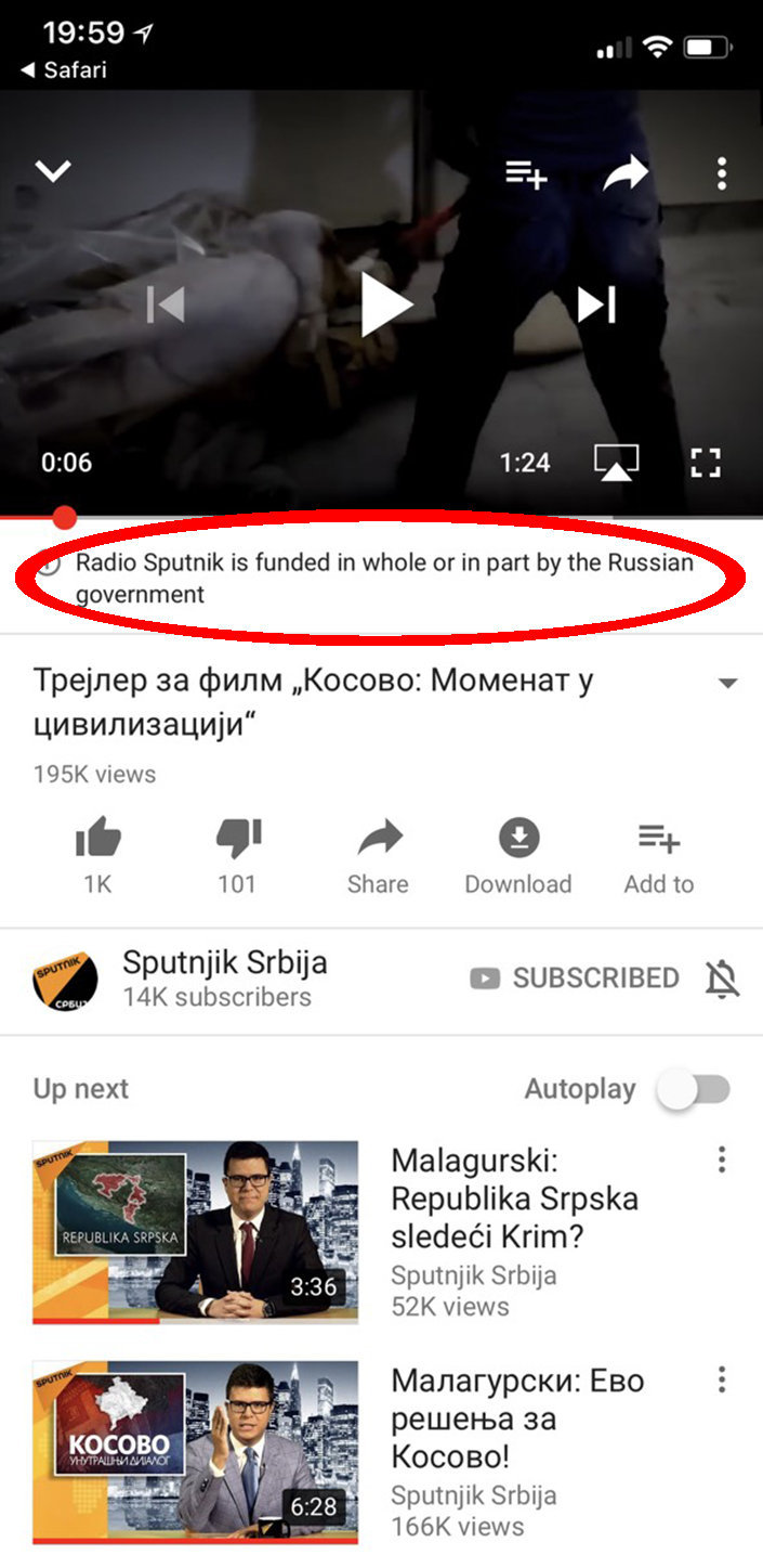 Снимак екрана са канала Спутњик Србија на Јутјубу 